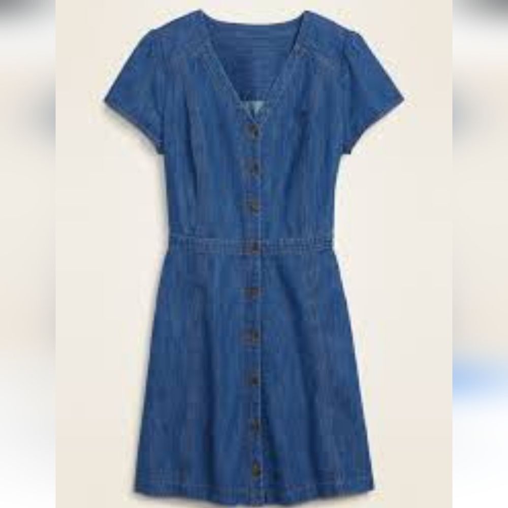 Fit & Flare Button-Front Jean denim  Dress size M medium wash Nwot